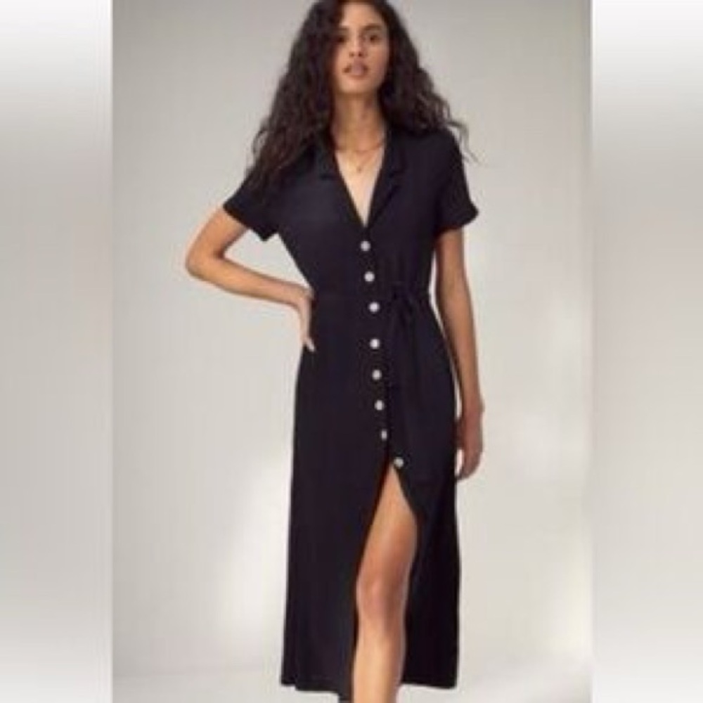 Wilfred Navy Midi Dress with Notched Collar